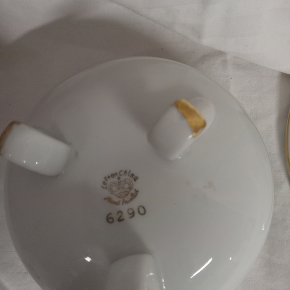 2-Pc Lefton Footed China Vintage Anniversary Candy, Trinket Dish #6290 - Picture 5 of 7